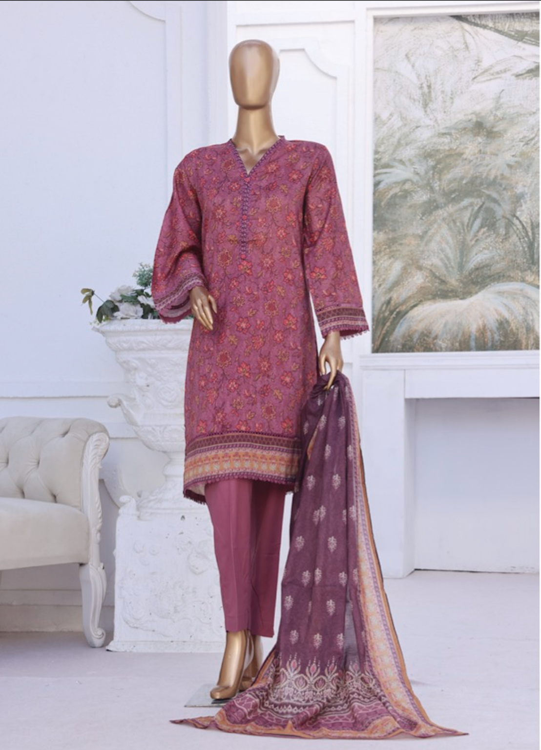 Premium cotton printed lawn stitched (magenta)