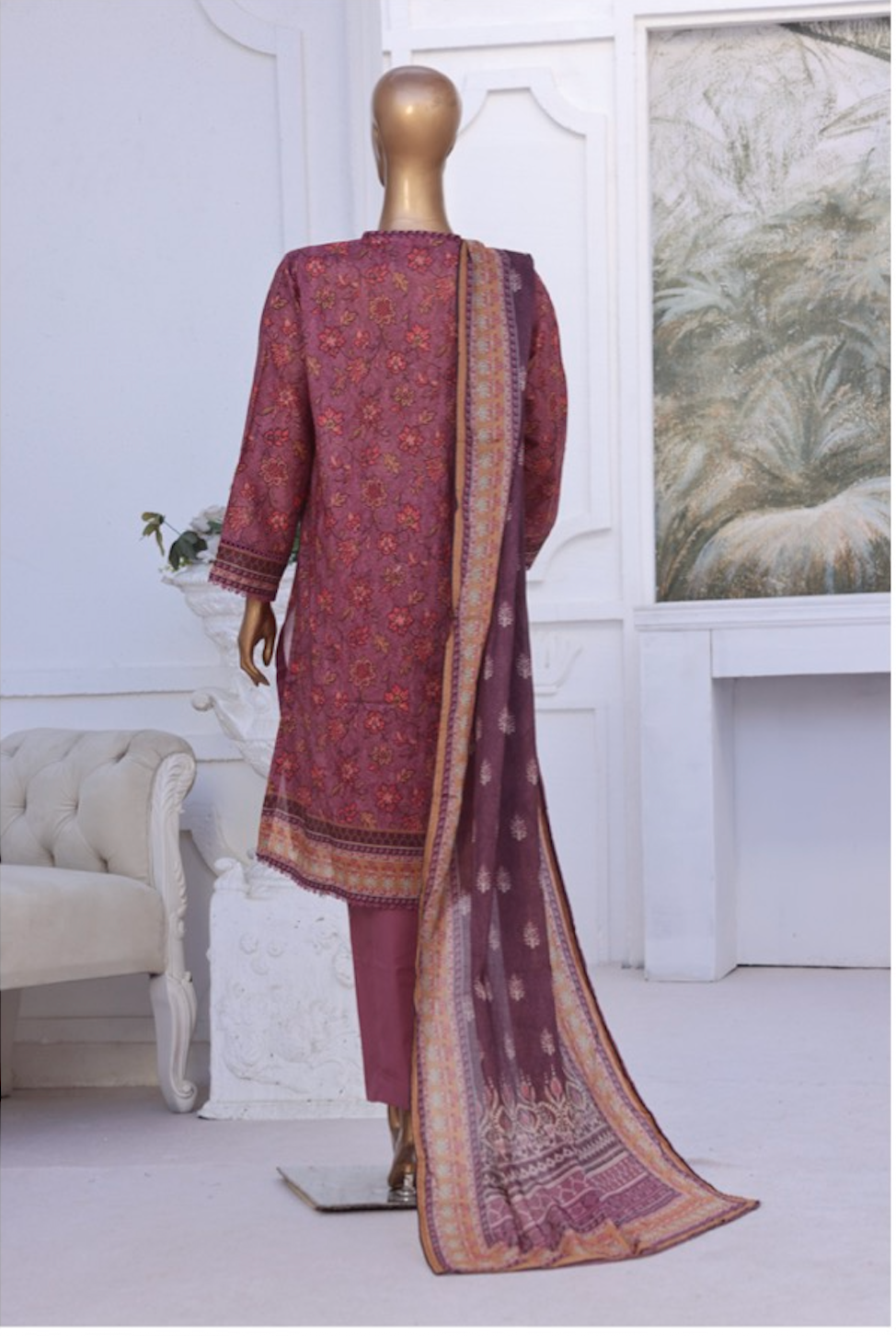 Premium cotton printed lawn stitched (magenta)