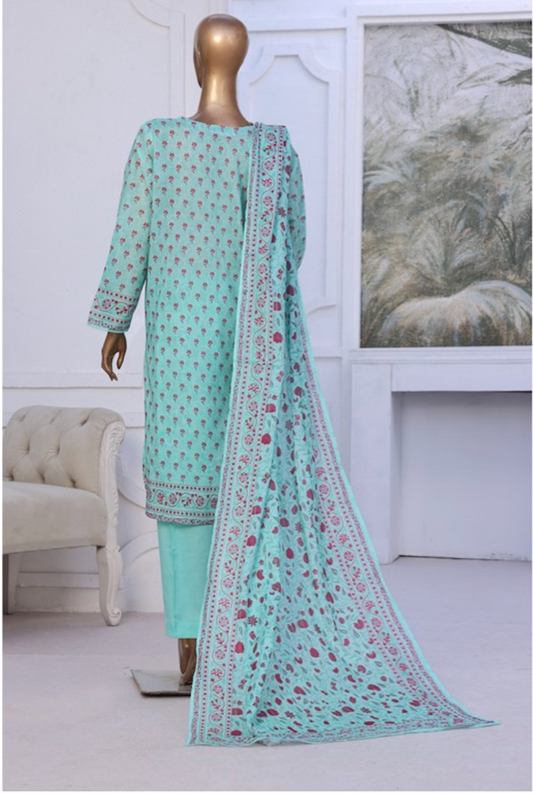 Premium cotton printed lawn stitched (teal)