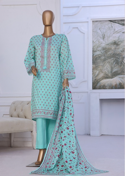 Premium cotton printed lawn stitched (teal)
