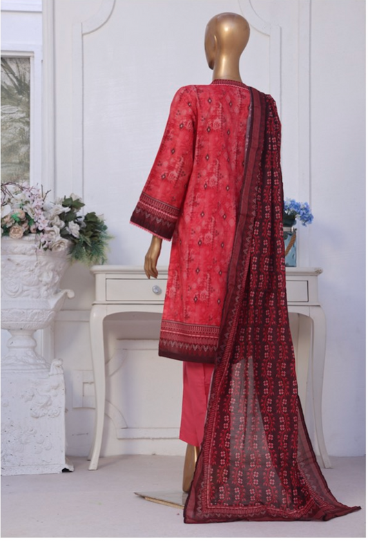 Premium cotton printed lawn stitched (red)
