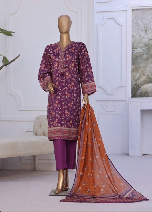 Premium cotton printed lawn stitched (purple)
