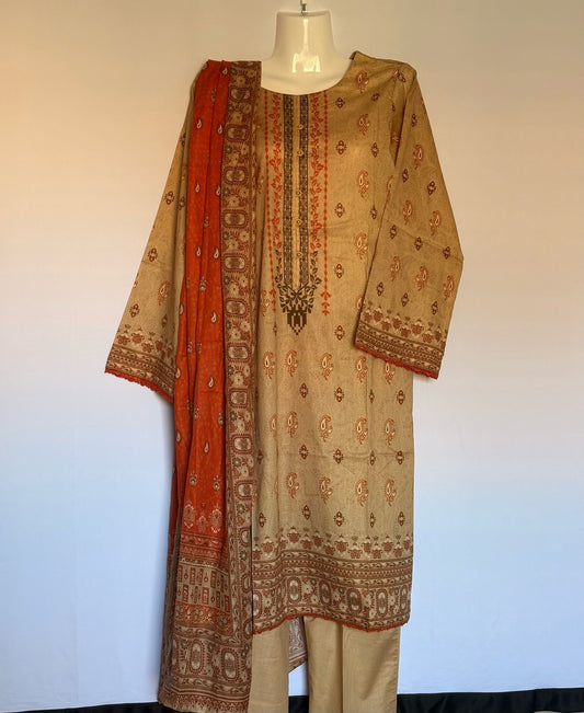 Premium cotton printed lawn stitched (Tan)