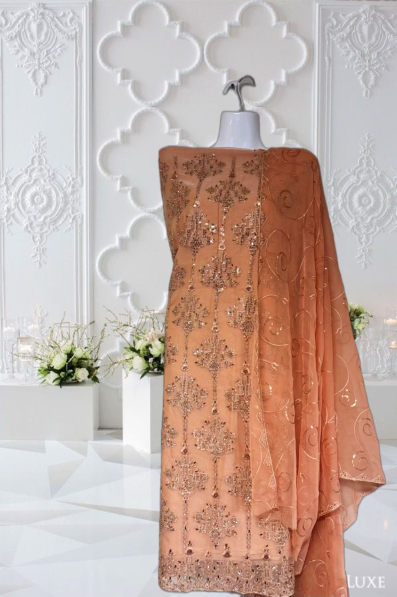 Lady 3 Piece Hand Embroidery Shapon Set (orange)