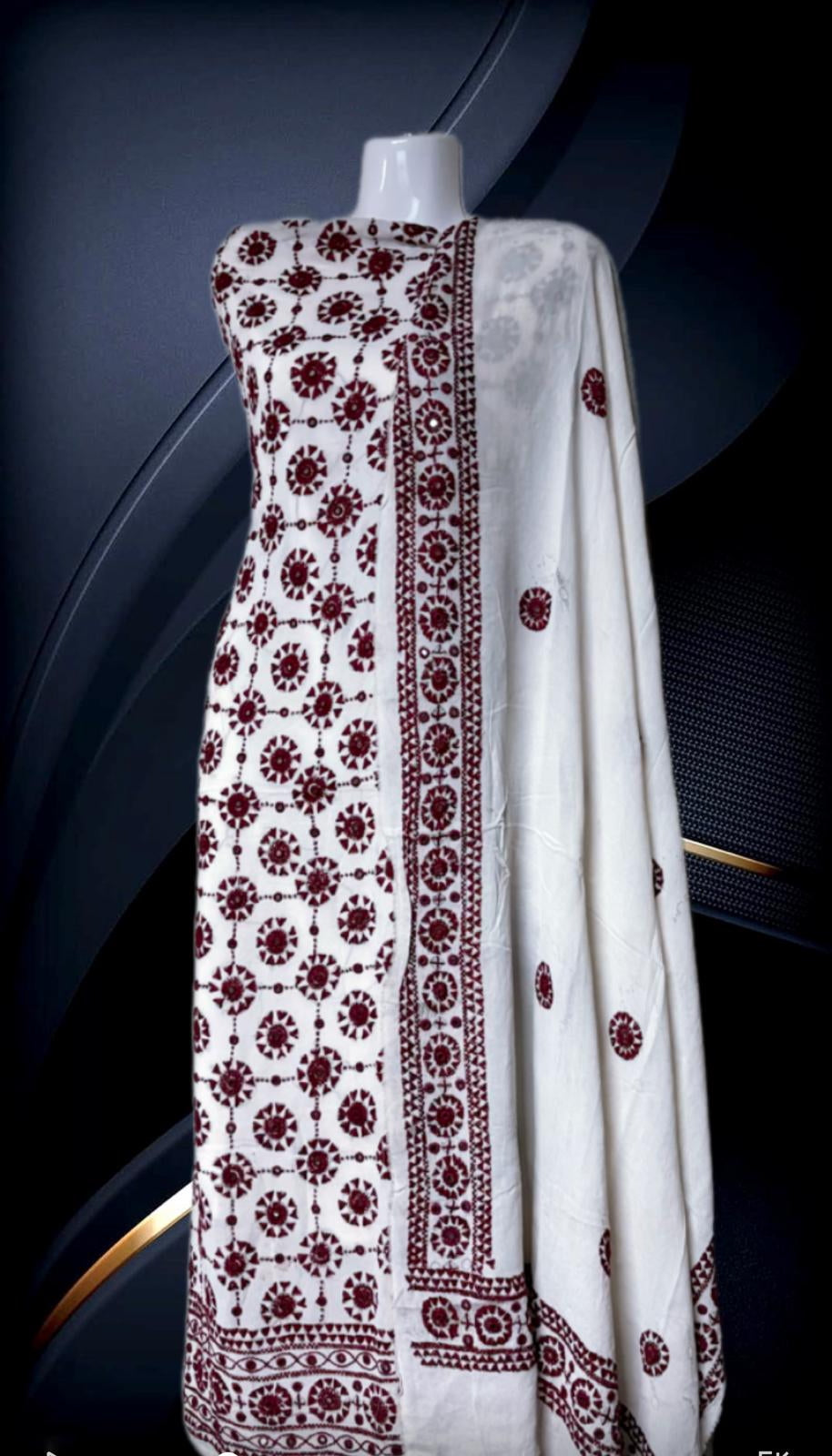 Lady 3 Piece Hand Embroidery Set (white and Hand Embroidery red)